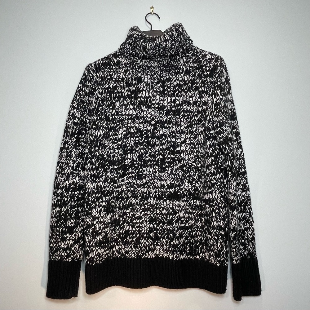 BANANA REPUBLIC Women's HEAVY Black White Turtleneck Wool Blend Sweater Size Med
